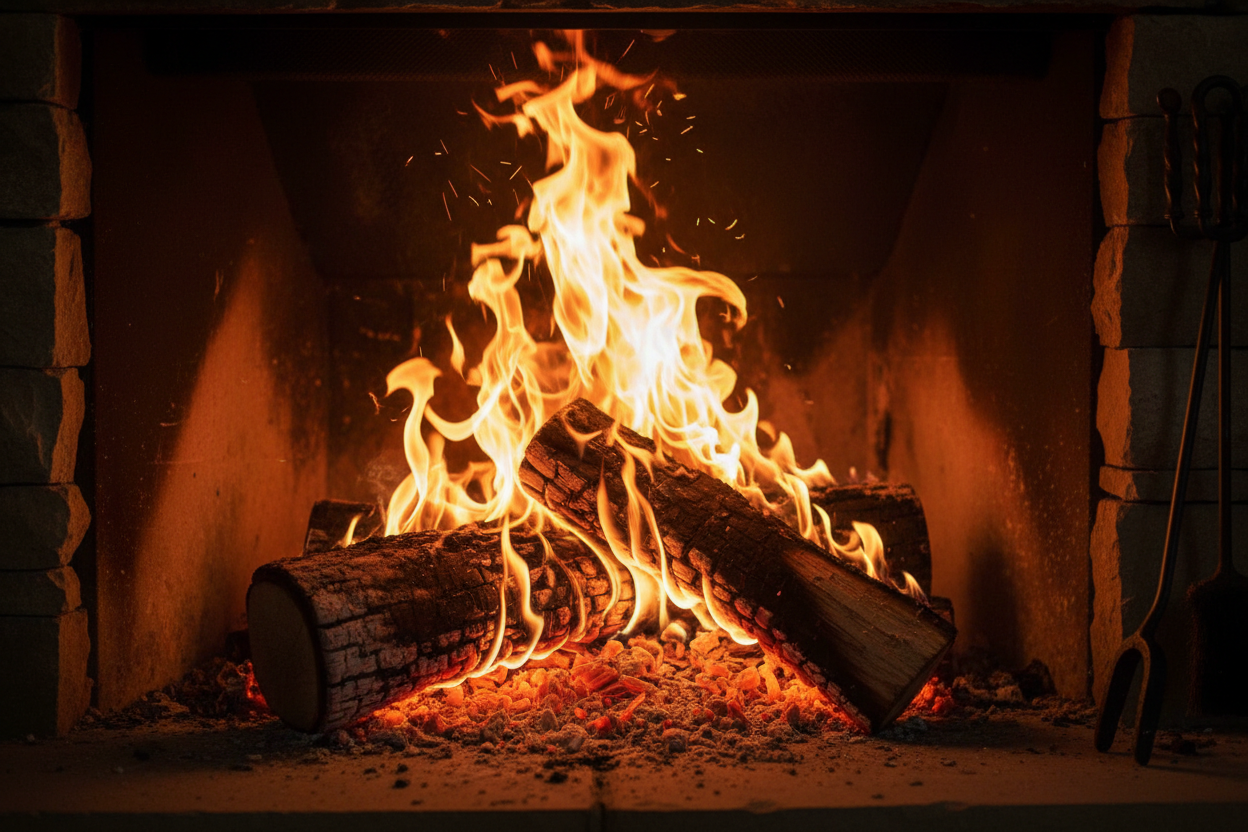 romantic logs burning with fire
